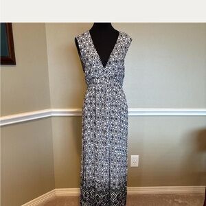 Boho Resort Wear Sleeveless V Neck Casual Versatile Maxi Dress Sz L